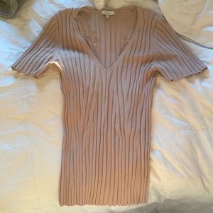 Taupe Reiss Ribbed Short Sleeve Top